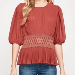 See And Be Seen Women's Rust Top with Pleated Design Size S